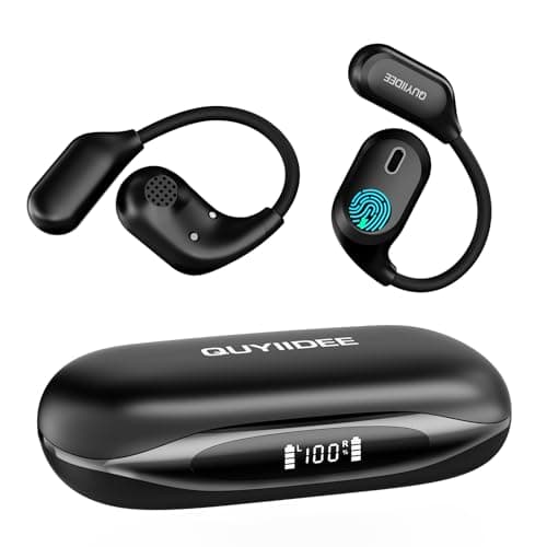 QUYIIDEE Open Ear Headphones, Bluetooth 5.4 Wireless Earbuds, 40H Playback, with LED Dgital Display, IP54 Waterproof Sports Headphones for Running, Cycling and Gym (Black)