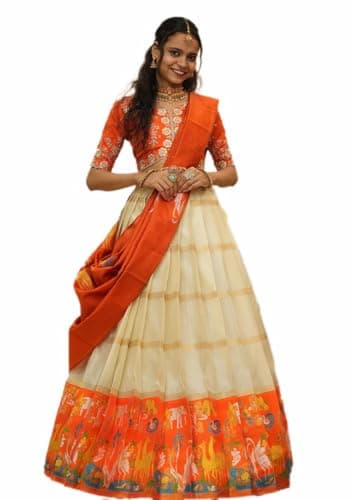 Indya Off White Zari Work Silk Blended Lehenga Set | Perfect for Wedding | Half Sleeve | V Neck