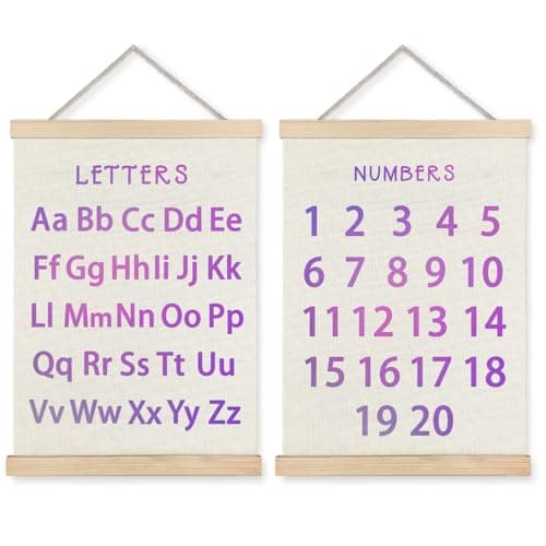 Supwhd Classroom Wall Decor, Numbers and Alphabet Educational Wall Art Poster, Alphabet ABC Numbers from 1 to 20 Poster Wall Decor for Toddler Kids Room Playroom Classroom, 12x16 Set of 2（Purple）