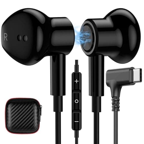 USB C Headphone Right Angle Magnetic Wired Earbuds for iPhone 17 Pro Max 16 15 17e 16e,In Ear Hifi Stereo Type C Earphone with Mic for Samsung S26 Ultra S25 FE S23 A36 A17 for iPad A16 Pixel 10a 9a 10