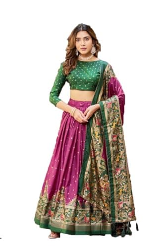Shriva Fashion Indian women's ready to wear Flared Chaniya Choli set with stitched Blouse special for navratri (M-27) (Green, 46)