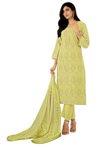ladyline Women's Cool Cotton Printed Salwar Kameez | Casual Cotton Kurta with Pants and Mal Dupatta | Ethnic Indian Pakistani Dress Set (CPSK SIC799) (44/ Lyril)