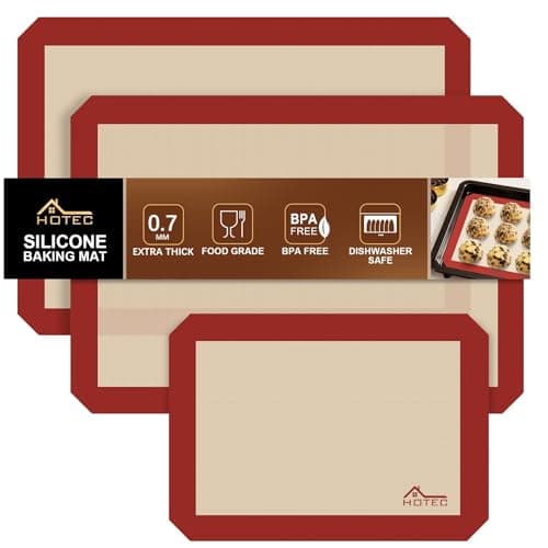 HOTEC Silicone Baking Mats 3 Pack – Thickened Non-Stick Reusable Silicone Baking Sheets for Oven – Cookie & Macaron Mats – 2 Half Sheet + 1 Quarter Sheet – BPA-Free, Dishwasher Safe
