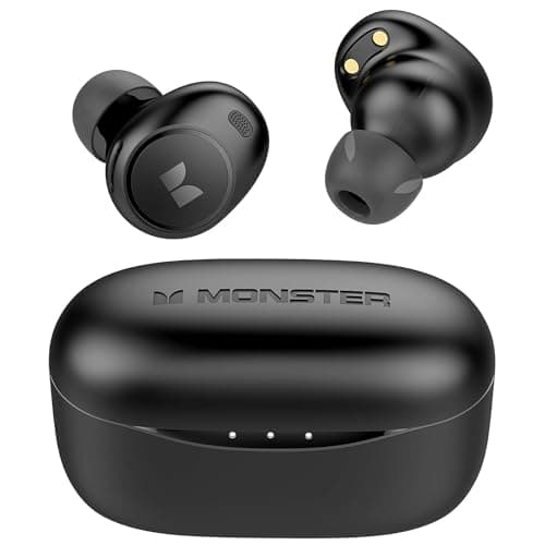 Monster Achieve 300 AirLinksWireless Earbuds, Bluetooth 5.3 in-Ear Stereo Headphones, Built-in Mic for Crystal Clear Call, 32H Playtime, Type-C Charging, Black