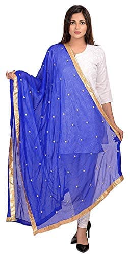 themilestocks Woman's Embroidered Chiffon Dupatta Scarf Shawl Wrap Soft Indian Bridal Wedding - Royal Blue