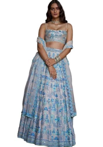 Indya Multi Georgette Embroidered Printed Lehenga Choli for Destination Wedding | Spaghetti Strap | Indian Ethnic Wear