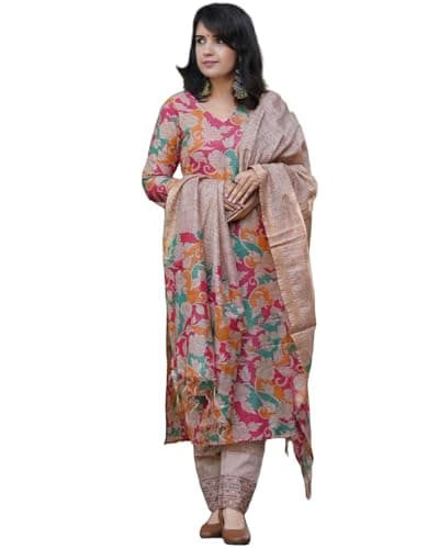 Aashita Creations Women's Kurta with Pant & Dupatta_424, Medium, Beige