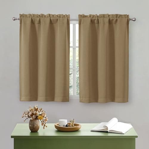 OWENIE Taupe Kitchen Curtains 36 Inch Length, Short Blackout Small Thermal Insulated Curtains Tier Over Sink Rod Pocket Half Window for Bathroom Bedroom Camper RV Bunk, 2 Panels, Each 30" Wx36 L