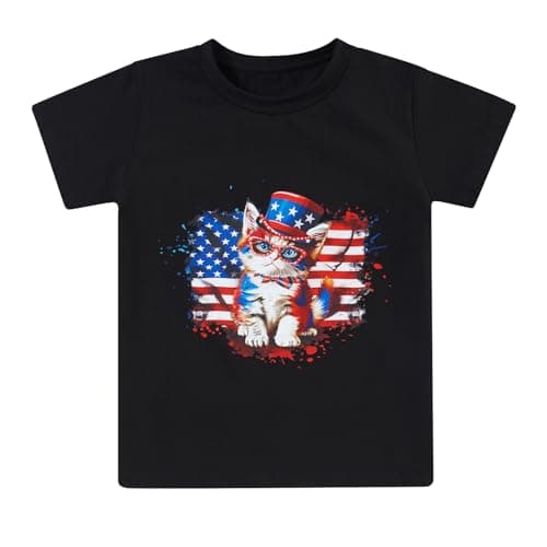 Lovekider 4th of July Cat T-Shirt for Boys 3 Years Old Toddler American Flag Tee Shirt - Soft Cotton Short Sleeve Tshirts 3T