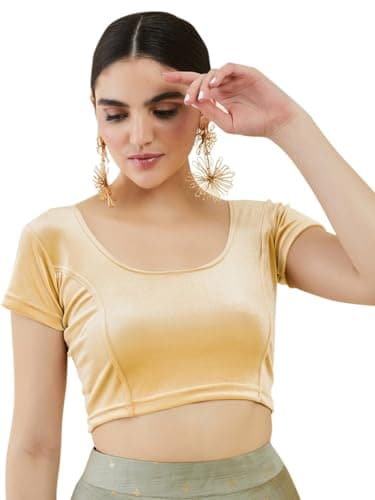 Chandrakala Velvet Blouses for Women Sarees,Stretchable Golden,Small (B104BEI2)