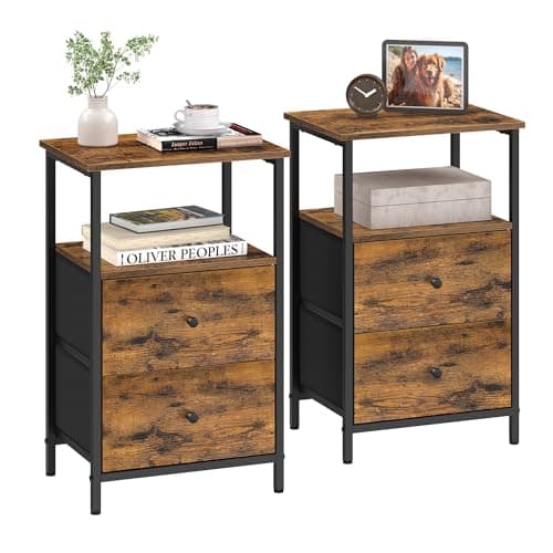 VASAGLE Nightstand Set of 2, S...tic Brown and Black ULGS225K01