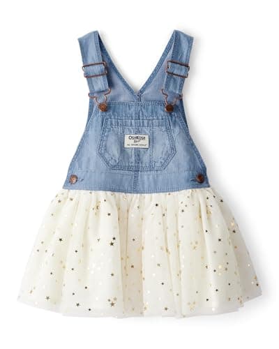 Oshkosh Girls World's Best Overalls, Blue Chambray, 12M