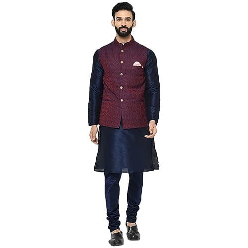 KISAH Men Regular Kurta Jacket Set KA-0094-5178-C206-38 Maroon