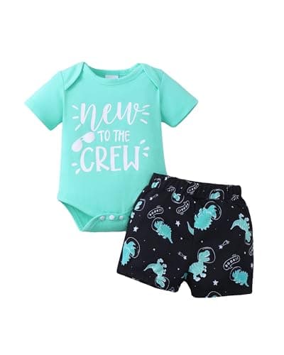 NZRVAWS Baby Boy Clothes 0-3 Months Newborn Short Sleeve Letter Printed Romper Cotton Shorts Set t Outfits Clothing Green