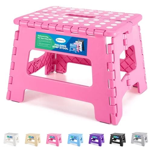 Dyforce Folding Step Stool 9 Inch, Kids Step Stool, Heavy Duty Step Stools for Adults, Compact Foot Stools, Light-Weight Toddler Step Stools for Kitchen, Bathroom, Holds Up to 300 lbs (Pink)