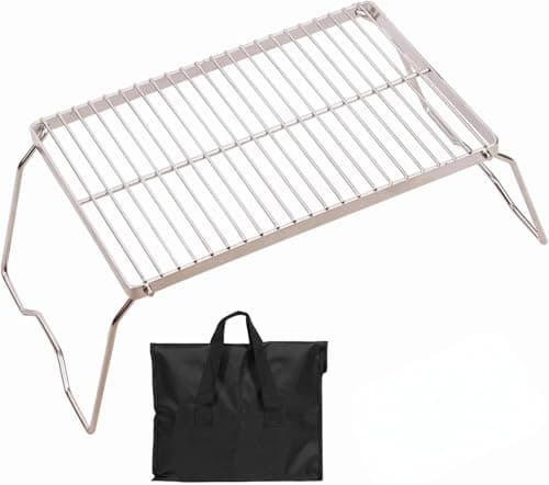 CAMPMAX 13.6" Folding Campfire Grill 304 Stainless Steel Grate, Heavy Duty & Portable Camping Grill Grate with Carrying Bag for Camping, Hiking, Backpacking, BBQ, Cooking