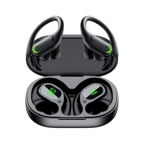 Wireless Earbuds, Sports Bluetooth 5.4 Headphones, Digital Display, Bass Sound 60Hrs Playtime, Over-Ear Hook with Mic, Fast Charging Digital Display IPX7 Waterproof Earphones for Running/Sports