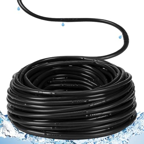 Innconee 50 ft 1/4 Inch Drip Irrigation Tubing with 8" Emitter Spacing Black Hydroponics Dripline Hose Irrigation Drip Line Emitter Tubing Parts for Gardens Greenhouse Bed Flower Efficient Watering