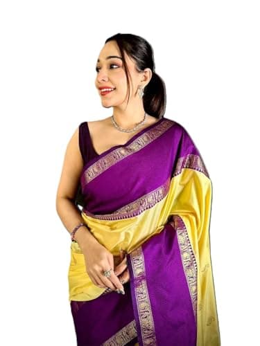 Women's Lime_Yellow Gadwal_Pure Soft Silk Saree With Unstitched Blouse Piece Partywear/Function Indian Gift Item Pack Of 1 (multicolor)