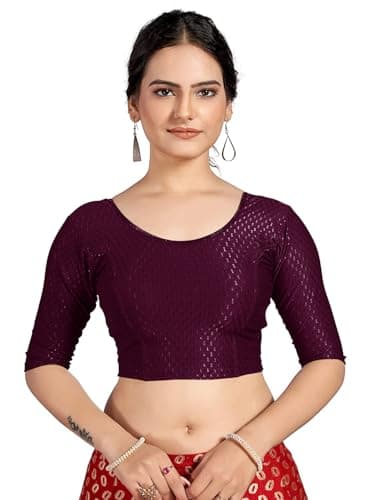 themilestocks Women's Blouses Readymade Gold Stretchable Saree Crop Top Choli Free Size