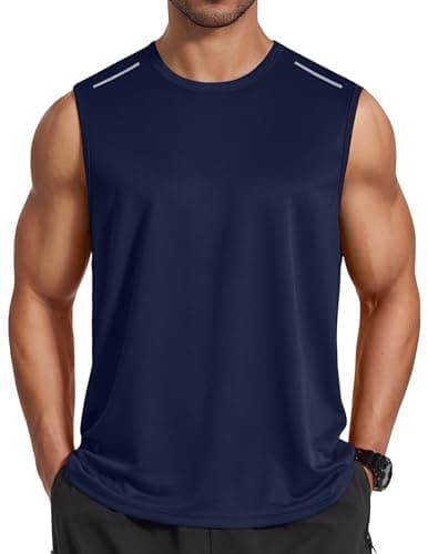COOFANDY Men Sleeveless Fitness T Shirts Running Sport Tank Tops Quick Dry Summer Workout Muscle Shirts Navy XX-Large