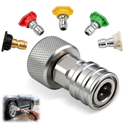 Garden Hose to Pressure Washer Adapter, 3/4" GHT to 1/4" Quick Connect, Convert Water Hoses to Power Washer Connector, Stainless Steel for Car Wash and Patio Cleaning (Connector +5 Nozzle Set)