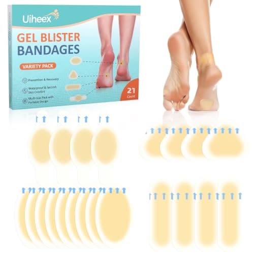 Gel Blister Bandages for Feet - Waterproof Adhesive Blister Pads - 21 Blister Patches for Blister Prevention - Hydrocolloid Bandages for Heel, Toe for Prevention & Recovery