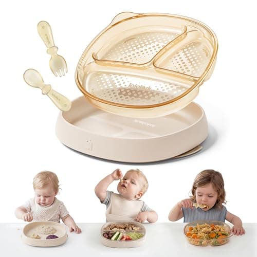 3-in-1 Baby Suction Plates with Spoon & Fork, Premium PPSU Stage-Based Toddler Dinnerware, Bottle-Grade, Silicone Divided Dishes for Self Feeding 6M-3Y, BPA Free Stain Resistant, Dishwasher Safe