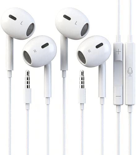 Zetuti 2 Packs Wired iPhone Earbuds Headphones 3.5mm Earphones with Microphone & Built-in Remote Compatible for iPhone, iPad, iPod, Laptop, PC, Android, MP3/4 Most 3.5mm Audio Devices for School