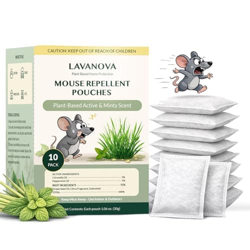 Mouse Repellent Pouches 10P, Peppermint Rodent Repellent for Indoor & Outdoor Use, Long-Lasting Natural Mice Deterrent, Effective Rodent Deterrent Control for Garage, RV, Car, Basement, Attic, Storage
