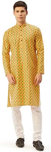 Maple Clothing Men's Cotton Kurta Pyjama Evening Wear India Apparel (Musturd, S)