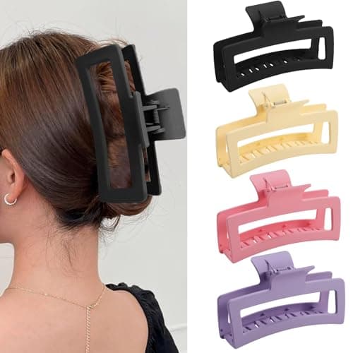 5 Inche Extra Large Claw Clips for Thick and Long Hair, 4 Pack Xl Jumbo Oversized Matte Non-slip Rectangle Hair Clips for Women, Big Strong Hold Jaw MultiColor2