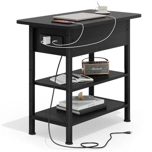 GRUSIGN End Table with Chargin...for Living Room/Bedroom, Black