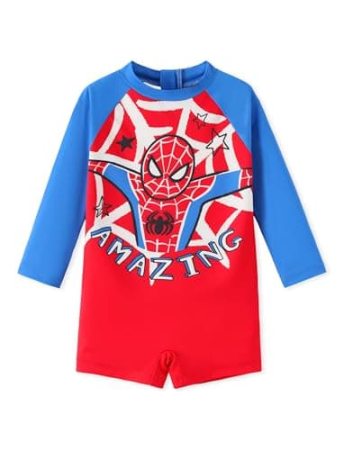 Disney Marvel Spider-man Baby Boys Swimsuit Toddler Bathing Suit UPF 50+ Zipper Long Sleeves Swimming Pool Summer Hot Spring Red 12-18M