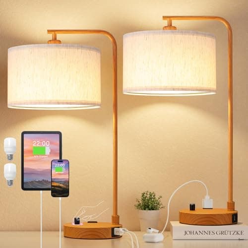 [Prime] 2-Pack 21" Innqoo Dimmable Modern Wood Linen Shade Table Lamps $29.99 + Free Shipping