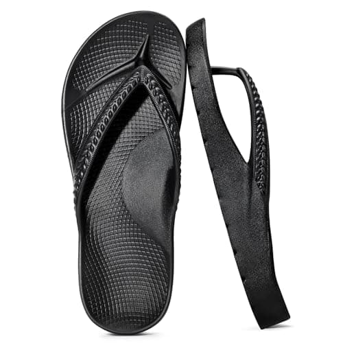 KIDMI Arch Support Flip Flops for Womens Comfortable Orthopedic Sandals for Plantar Fasciitis Beach Thong Slides, Black 38