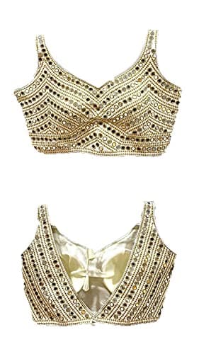 Proper Patola Heavy Silk Thread Zari Real Mirror Back Dori Solid Padded Sleeveless Readymade Saree Blouse for Women - Cream - 34