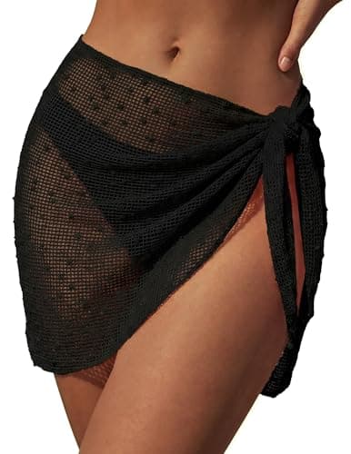 Ekouaer Sarong Wraps for Women Beach Cover Up Short Crochet Bikini Swimsuit Coverup Skirts for Swimwear Black