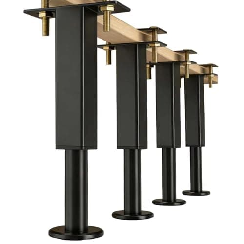 Adjustable Height Furniture Legs 4PCS, 7.3-12 Inch Heavy Duty Metal Support Feet with Non-Slip Rubber Base, Universal Replacement for Bed Frame, Sofa, Cabinet, Couch, Dresser, Table (Queen Size)