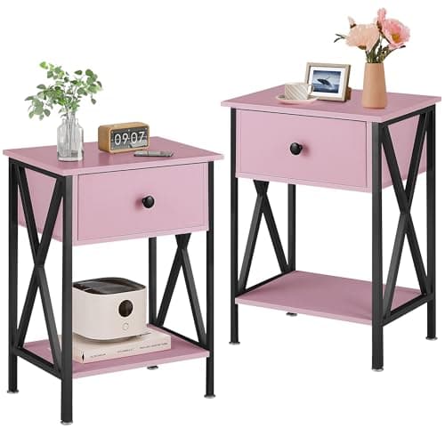 VECELO Nightstands Set of 2, M...edroom, Industrial Metal Frame