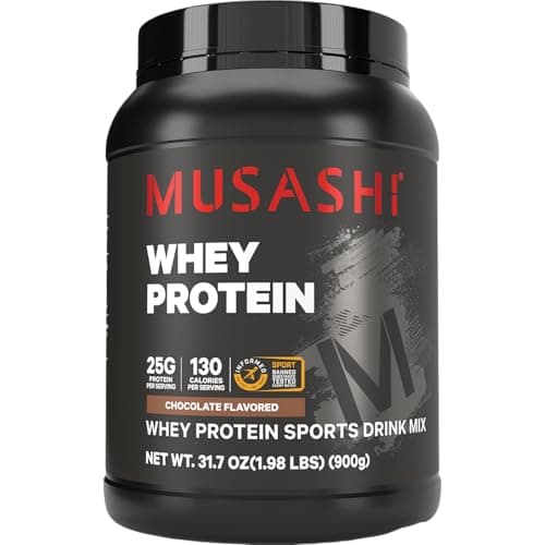Musashi Whey Protein Powder, Chocolate, 900g (1.98 lb), WPC & WPI Blend, 25g Protein, 130 Calories per Serving