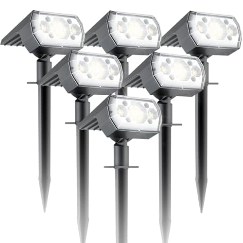 RUNBARRY Solar Lights Outdoor Waterproof IP67, 6 Pack 64 LED Outdoor Solar Lights, 3 Lighting Modes Auto On/Off Solar Spot Lights Outdoor for Garden, Yard, Landscape - Cool Daylight