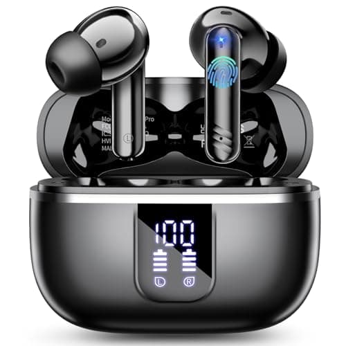Wireless Earbuds, Bluetooth 5.4 Headphones with 4 Noise Cancelling Mic, 46H In-Ear Buds with 3D Bass Stereo Sound, Small Ears, LED Display, Calls Sports Workout, IPX7 Earphones for Android iOS, Black