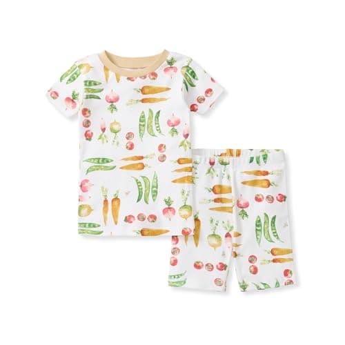 Burt's Bees Baby Unisex Cotton Pajamas, Short Sleeve Tee & Shorts 2-Piece PJ Set for Toddler & Kids, Stretchable Rib Fabric