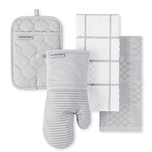 Prime: 4-pk KITCHENAID Quilted Cotton Oven Mitt, Pot Holder, Kitchen Towels (Grey) $13.50 + Free S&H