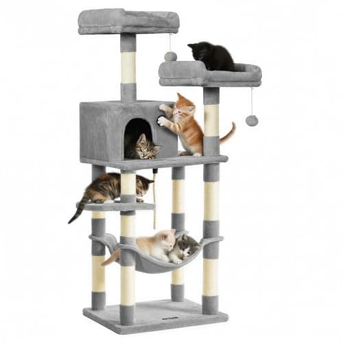 Feandrea Cat Tree, 56.3-Inch C...mock, Cave, Light Gray UPCT15W
