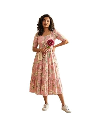 HASTKUNJ GRACE Women's Rayon Printed Anarkali Kurta forWomen (US, Alpha, Medium, Regular, Regular, Standard, Rose Pink)