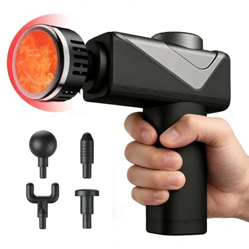 JOYSUWERUN Massage Gun with Heat, Mini Handheld Massager for Home & Travel, Quiet, Lightweight & Portable,Powerful Full Body Electric Massager Tool for Men and Women, (Black)