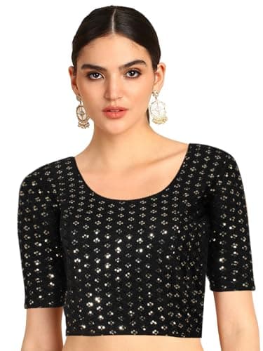 Chandrakala Stretchable Blouses for Women Sarees,Readymade,Black Sequence, Small-Medium (B231BLA3)