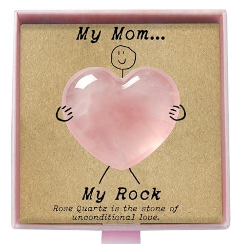 Nuyviare Mom Gift from Daughter Son, Rose Quartz Heart Pocket Hug Keepsake, My Rock Crystal Keepsake, Birthday Gift for Mother, Sentimental Thinking of You Gifts (Mom)